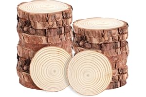 LUCKYOO Wood Slices - 20Pcs Natural Wood Discs, 8-10 CM Unfinished Wooden Circles for DIY Wedding Ornaments, Wooden Coasters Decorations Christmas
