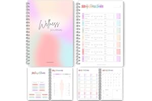 TEMPLATABLES Wellness Journal - 90 Day Health, Fitness, Gratitude, Mindfullness, Wellbeing, Habit, Goals, Diet & Food Tracker - A5 Pastel Rainbow