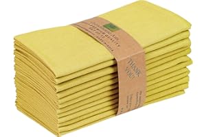 GROWNHOME ARTS 85% Cotton 15% Linen Dinner Cloth Set of 12 Napkins for Everyday Use Over Sized Easter Special Mitered Corners Napkins, Pre Shrunk Good Absorbency Ultra Soft Quality 18x18 in(Yellow)