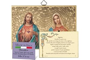 F.LLI BONELLA Fratelli Bonella – Religiöses Bild für Schlafzimmer, Herz Jesu und das Unbefleckte Herz von Maria und Segen – Bild aus MDF aus Pappel – Religiöses Bild Schlafzimmer 8 mm x 10 cm x 15 cm