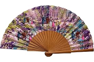 ‎TUSITALA BARCELONA Spanischer Handfächer Paseo – Holz und Baumwolle – 23 cm – Etui und Bezug aus Jute – Modeaccessoire – Handgefertigt in Spanien – Events und Geschenke – Fansofart-Kollektion – Tusitala Barcelona