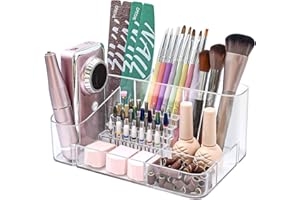 ANRUI 28 Fori Porta Punte Fresa Unghie in Acrilico, 7 Scomparti Supporto Punta Trapano Unghie Manicure Strumento Organizzatore per La Salone di Bellezza e Case, Trasparente