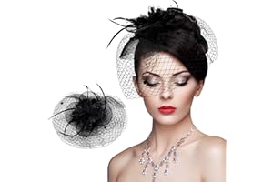 Olinner Cappello Fascinator, Cappello da Cocktail da Sposa, Piuma Hat Wedding, Feather Mesh Net Hat, Flower Derby Hat con Clip, Cappello di Matrimonio, per Sposa Donne Banquet Feste Carnevale