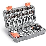 Amazon Brand – Umi 58-Piece Socket Wrench Set, 72-Teeth 1/4'' Reversible Ratchet, Cr-V Socket and Bits Set, Mechanical Tool S