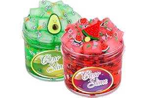 AMTONLEDA 2 Pack Jelly Cubes Clear Slime Kit Watermelon Red Avocado Green Clear Premade Crystal Slime Set for Kids Party Favors Stress Relief Toys for Girls Boys