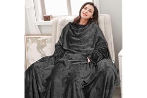 VOTUKU Batamanta Mujer con Mangas y Bolsillos, Bata Manta Franela Hombre Invierno con Bolas de Compression Reutilizable Microfibra Suave Acogedora Manta de Lujo para La Cama 170x200 cm