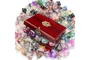 Haxtec Mystery Sharp Edge Dice Set with Wood Case - DND Gifts for Players, Handmade Sharp Resin Dice Set TTRPG Accessories