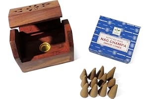 Purity Style Wooden Incense Cone Burner Box with 12 Nag Champa Dhoop Cones