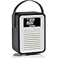VQ Retro Mini Portable Dab Radio with Bluetooth Speaker and Aux - Bedside Dab+ FM Radio Alarm Clock - Digital DAB Radio Mains Powered & Battery Operated with Antenna, Headphone Jack - Black