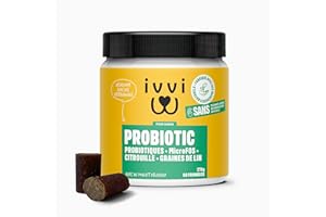 ivvi Probiotic pour Chien - Complément Alimentaire pour Bien-Etre Digestif - Probiotiques, Citrouille, Avoine, Graines de Lin et de Courge - 60 Délicieuses Friandises au Poulet, 270g