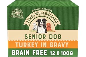 James Wellbeloved Senior Grain Free Turkey in Gravy 10 Pouches, Hypoallergenic Wet Dog Food, Pack of 1 (12 x 100 g)