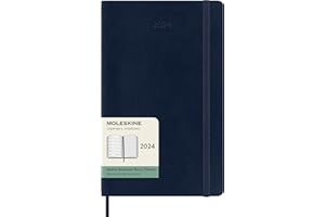 Moleskine Agenda Settimanale con Spazio per Note 12 Mesi 2024, Agenda 2024, Formato Large 13x21, Copertina Morbida e Chiusura Elastica, Colore Blu Zaffiro