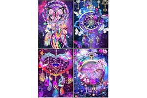 DCIDBEI 4 Pezzi Diamond Painting Acchiappasogni Viola 30x40 cm kit Acchiappasogni Fai Da Te Painting Diamond 5D Acchiappasogni Viola Diamond Paint Acchiappasogni Bambina Fai Da Te Fiori e Farfalle