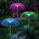Coverzone Solar Bah&ccedil;e Lambası 2 Adet, 85 cm RGB Renk Değiştiren Solar &Ccedil;im Lambası, Fiber Optik Dekoratif Dış Mekan Aydınlatma