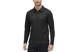 Rdruko Men's Breathable Long Sleeve Polo Shirts Casual Smart Button Neck T Shirts Wicking Quick Dry Work Golf Hiking Tops with Pocket