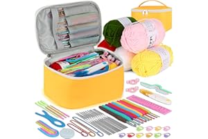 Kit de crochet coopay 60pcs Juego de ganchos para principiantes con hilo de 0.6 - 6.0 mm Crochet ganchy y accesorios, juego de crochet de viaje portátil con estuche, kit de inicio de crochet, amarillo