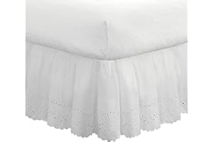 Fresh Ideas Bettvolant mit Ösen, gerüscht, extralang, 45,7 cm Länge, Gerafftes Design, California King Size, Weiß