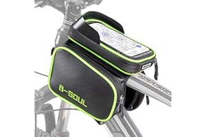 COFIT Borsa Telaio Bici, 3 in 1 Grande capacità Touch Screen Borsa Bici Telaio con Supporto per Telefono Impermeabile Borsa da Manubrio per Bicicletta (Verde/Grigio)