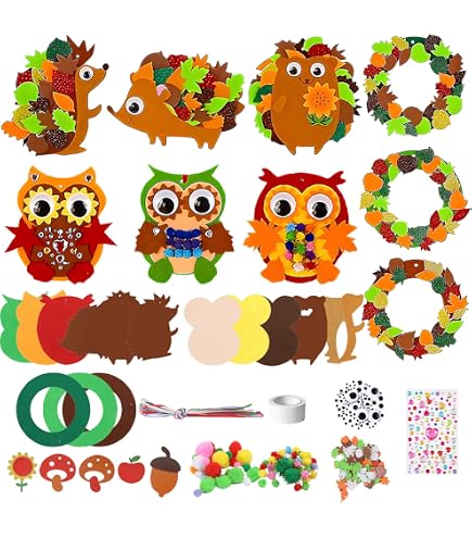 EUIOOVM Herbst Bastelset Für Kinder – 14-teilig Mit Blättern, Transfer-Aufklebern & Buntpapier, Ideal Für Fensterbilder, Kränze & Deko Zu Halloween Oder Thanksgiving