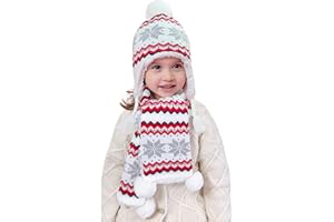 ANIMQUE Set di guanti da bambina, in pile foderato, per bambini, da 2 mesi a 8 anni, termico, con pompon, berretto, foulard, rosa