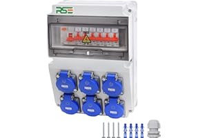 RSE BAUSTROMVERTEILER WANDVERTEILER KOMPLETT VERDRAHTET 230V SCHUKO MIT ZÄHLER ZUR AUSWAHL IP65, 8. 6X 230V MIT LS + FI