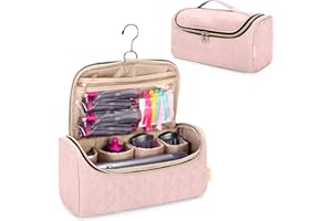 Yarwo Bolsa Protecdora de Viaje para Hair Curler Accesorios, Bolsa de Almacenamiento, Estuche Portátil Organizadora con Gancho de Colgar para Accesorios para Rizadores de Pelo, Rosa de Beige