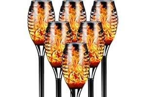 FLOWood Torche Solaire Lumières Étanche, 6 Pack 12LED Danse Flamme Scintillante Lumières Solaires Décoration De Paysage Éclairage Crépuscule Sécurité Pour Chemin De Patio De Jardin