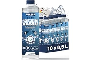 CPAP destilliertes Wasser für CPAP Gerät, keimreduziert Wasser für Sauerstoffgerät, Inhalator, Luftbefeuchter, Atemgas-Befeuchtung, Mapeau (10x 500ml)