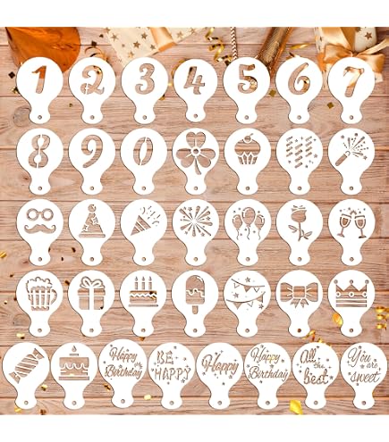 Lot De 36 Pochoirs Anniversaire JULBEAR - Réutilisables Pour Cookies, Café Latte | Décoration Fête DIY