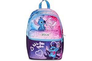 Seven Zaino Lilo & Stitch Doppio Scomparto, Blu, Tasca Frontale con Zip e Tasca per Borraccia, Bambina, Scuola Elementare