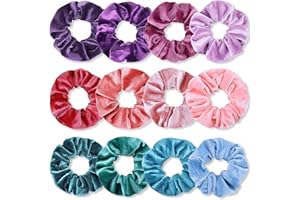 Kavya Scrunchie gumki do włosów dla kobiet, 12 sztuk, elastyczne, aksamitne, szerokie, miękkie opaski na włosy z warkoczem, dla dziewcząt, ozdoba do włosów (kolor kolorowy)