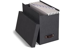 BIGSO BOX OF SWEDEN Johan pudełko na teczki wiszące z pokrywką – stylowe pudełko archiwalne z 8 skoroszytami wiszącymi – pudełko na teczki wiszące z płyty pilśniowej i papieru – ciemnoszare