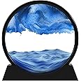 AXELIP Moving Sand Art Picture, Liquid Motion 3D Deep Sea Sandscape in Motion, Dynamic Round Glass Sand Picture Relaxing Desktop Home Office Work Decor (Blue, 7 inch)