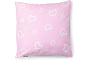 PinkZebra Funda de almohada infantil, funda de almohada de 80 x 80 cm, 100% algodón, funda de cojín para niño, con certificado Öko-Tex Standard 100, funda infantil con cremallera, diseño de corazones,