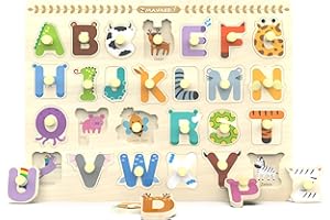 BEYLON Wooden Peg Puzzles for Toddlers, Alphabet Learning Toys, Baby Puzzles Alphabet Board for Kids, Preschool Knob Puzzle for Boys Girls, Chunky ABC Shape Puzzles for 2 3 4 Year Old