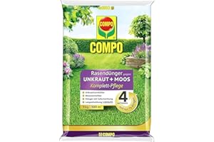 Rasendünger gegen Unkraut + Moos Komplett-Pflege, Rasendünger mit Unkrautvernichter, Moosvernichter, 3 Monate Langzeitwirkung 9 kg, für 300m²