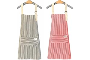 qipuneky 2 Pièces Tablier Cuisine,72cmx68cm Reglable Tablier de Menage, Tablier en Coton et Lin Etanche avec 2 Poche, pour Cuisine Familial, Restaurant, Jardin, Barbecue, École, Café