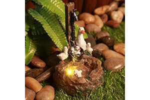 Fiorky Animal Garden Statue with Solar Garden Lights, Squirrel/Duck Water Fountain Outdoor Sculpture, Cascading Freestanding Garden Resin Statue, Animal Water Feature Fountain Decoration (Duck)