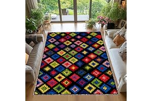 Tehocwiz Knüpfteppich Zum Selber Knüpfen 75 x110 cm Knüpfhaken-Sets für Anfänger, Tapisserie Teppich Knüpf-Sets Knüpfsets Latch Hook Kit Selbst Knüpfen Set für Erwachsene