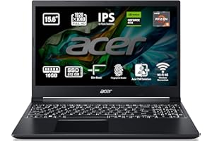 Acer Aspire 7 A715-43G-R8XK - Ordenador Portátil Gaming 15.6" FullHD (AMD Ryzen 5 5625U, 16GB RAM, 512GB SSD, NVIDIA GeForce® RTX™ 3050-4GB, Sin Sistema Operativo) Negro - Teclado QWERTY Español