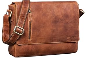STILORD Davis Messenger Bag Leder 13 Zoll Laptop Tasche Vintage Umhängetasche Schultertasche für Uni Büro Büchertasche Messengertasche Echtleder Damen und Herren Farbe:Muskat - braun