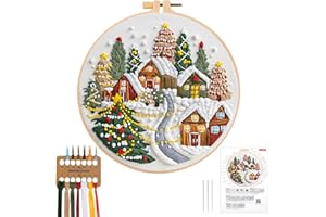 JSRQT Kit Bordado Principiantes Christmas Navideño Bordar a Mano Navidad Cross Stitch Herramienta de Punto Cruz Inicio Embroidery Práctica Starter Hilos Colores y Herramientas para Niños Adulto Mujer