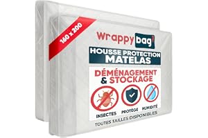 WRAPPYBAG – Skyddsöverdrag i Plast för Madrass – Förvaringspåse med Flik – för Flytt, Förvaring & Transport – 160 x 200 cm