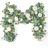 SOMYTING 2 Pieces 4m Artificial Eucalyptus Flower Garlands with White Flower Garland, Eucalyptus Garland, White Rose Garlands