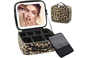 SUUPVAOR Reise-Makeup-Tasche Kosmetiktasche Make up Organizer Tasche mit großen beleuchteten Spiegel 3 Farbe Modi einstellbare Helligkeit, wasserdicht PU Leder Makeup Reisekoffer Makeup Zug Tasche