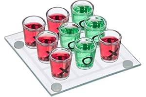 Relaxdays Tic Tac Toe Trinkspiel, für Erwachsene, 2 Personen, 9 Schnapsgläser, JGA, lustiges Partyspiel, transparent