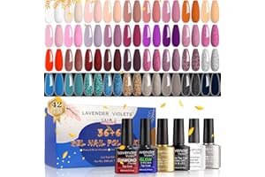 Lavender Violets 42 Pcs Gel Nail Polish Set Nude Red Autumn Orange Grey Noble Purple UV LED Varnish Base,Glossy/Matte/Diamond/Glow-in-the-dark Top Coat With Builder Gel Extension Nail Glue C952
