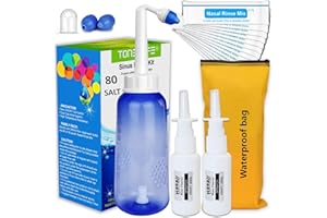 TONELIFE 80 Nasal Rinse Mix + Sinus Rinse Kit Neti Pot | Nose Wash Bottle 300ml + 2 Nasal Spray with Waterproof Storage Bag