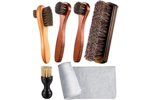 Zjoey Horsehair Shoe Polishing Brush Kit Dual Side Shine Shoes Brush Set Polish Dauber Applicators with Microfiber Buffing Cloth