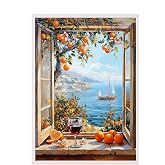 Zestia Beyaz &Ccedil;er&ccedil;eveli Tablo, Sonbaharda Deniz Manzarası, Salon Dekoru Poster No: 110872 50 x 70